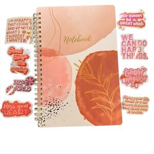 Pink and Gold Spiral Notebook with 8 inspirational stickers